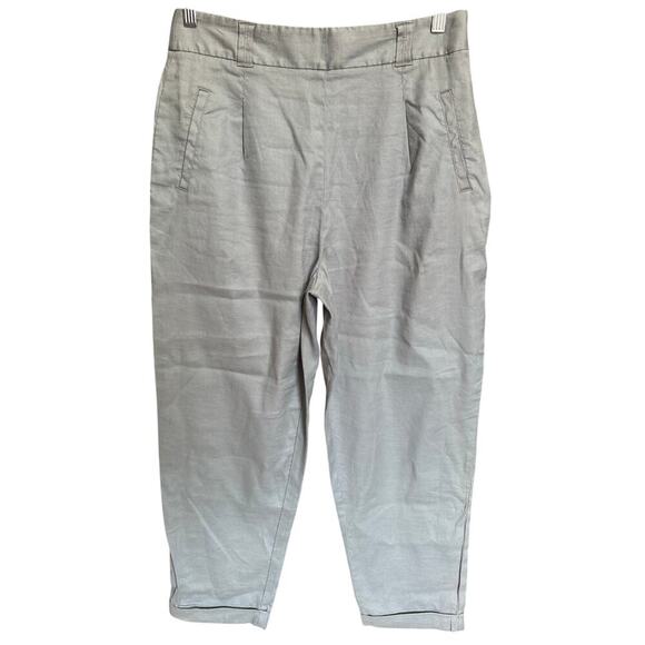 Anthropologie ett twa Nias Cuffed Pants Linen High Rise Tapered Crop Blue Size 8 - Picture 2 of 12